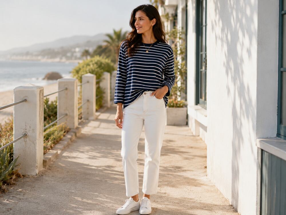 Heidi Merrick California Navy White Striped Long Sleeve Top Small NWOT